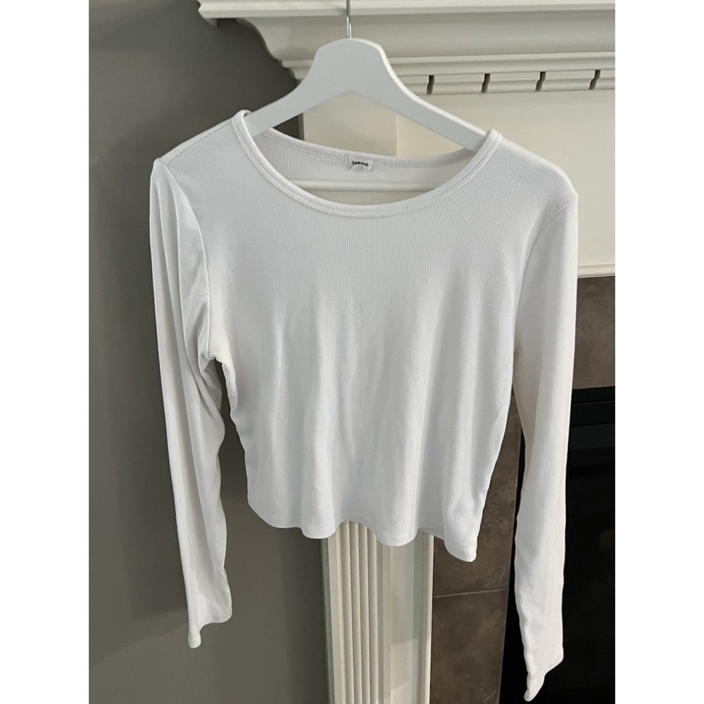 Garage Ribbed White Long Sleeve Top Size XL